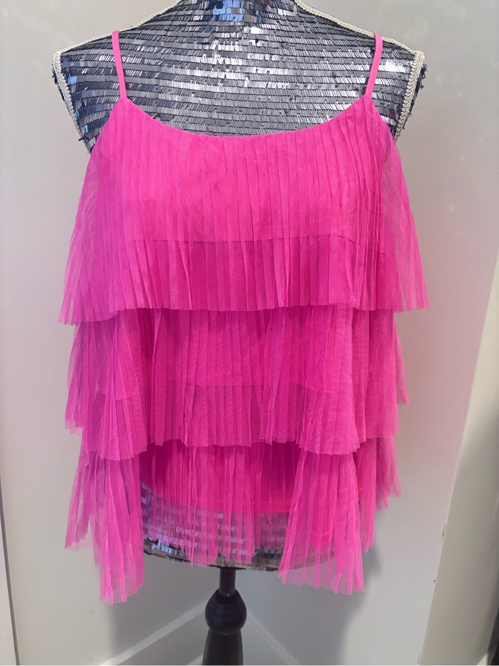 Pink Lilly Tulle Layered Tank Top - Size Medium